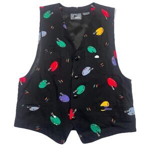 Liz Wear Vest Size M Black Painters Palette Liz Claiborne Art Artsy Vintage 90s
